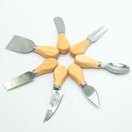 Hot wood handle kitchen baking cake pizza knife shovel fork spoon tool cheese butter smear cheese cream stainless steel knife