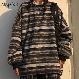 Loose Crazy Style Unisex Pullover Sweater Vintage Striped Long Sleeve Warm Pull Femme Winter Streetwear Sueter Outwear 210422