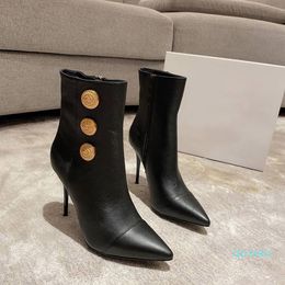 women black leather ankle boots Nylon high heels dress shoes Bootis Designer winter shoe attached ankles with box