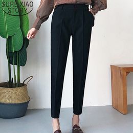 Women Button Fake Zippers Wide Leg Harajuku Solid High Flat Harem Black And White Pants Plus Size 5091 50 210415