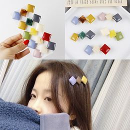 15pcs/lot Korea Fashion Geometric Rhombus Square Hairpins Hair Clips Women Macaron Colour Resin Hairgrip Hair Accessories 1701 B3