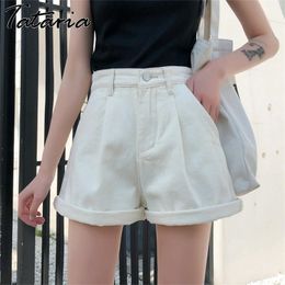 High Waist Shorts for Women Summer Arrival Female White Blue Jean Denim Wide Leg Vintage 210514