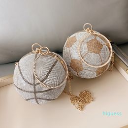 Designer- Diamond Clutch For Women Basketball Football Shape Wedding Party Purse and Handbag Gold Silver Evening Bag