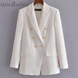 Formal Suit Jacket Double Breasted Office Lady Casual Jackets Spring Summer Straight Long Sleeve Women White Blazers 210604