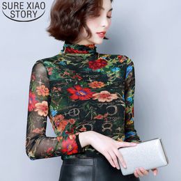 Fashion Thin Basic Shirts Long Sleeve Turtleneck Blouses Casual Printed Floral Plus Size Women Tops 6247 50 210415