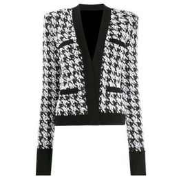 HIGH STREET Baroque Designer Jacket Women's Shawl Collar Shimmer Houndstooth Tweed 210521