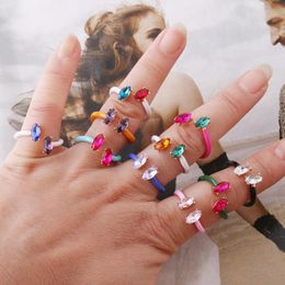 colored rings UK - Wedding Rings Color Open Ring For Woman Glass Multicolor Colored Colorful Summer Adjustable Pulseira Estrela De Cinco Fashion