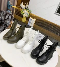 Fashion trendy spring and autumn style front lace-up low-heel boots Martin British motorcycle three-color selection black white green