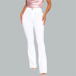 Cotton White High Waist Casual Flared Jeans Women Spring Slim Slimming Denim Trousers Office Lady Pants 210922