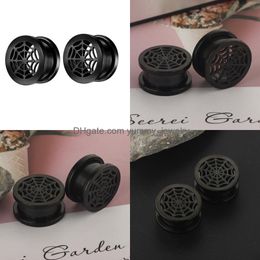 wholesale stainless steel tunnels UK - Plugs Tunnels Plug Flesh Tunnel Pierce Yummy_jewelry Launch Black Pley Spider Net Ear Expansion Stainless Steel Foreign Trade Punctur jllcXY