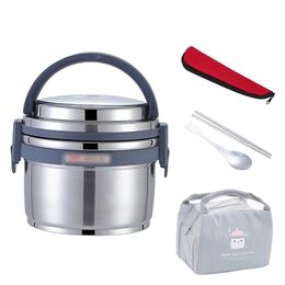 8 Hours Vacuum Thermal Insulation Leakproof Stainless Steel Lunch Box Set Portable Kids School Bento Thermos Food Container 211104