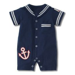 Navy Baby Boys Shortall Collar Rompers Overalls Cute Babe One-Piece Clothes Babywear Sailor Top Quality 210413