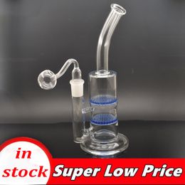 Recycler Water Pipe two Layer Honeycomb ablets Filter Glass Bong 10 inches smoking water pipe 18.8mm joint with glass oil burner pipes 1pcs