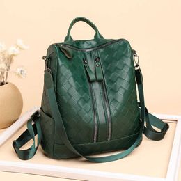 Women Backpacks High Quality Woven Pattern Leather School Backpacks for Girls High Capacity Travel Backpack Leisure Shoulder Bag Q0528