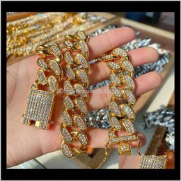 Necklaces & Pendants Drop Delivery 2021 Mens Gold Iced Out Miami Cuban Link Chain Bracelets Necklace 2Cm Hip Hop Bling Chains Jewellery Mxij1