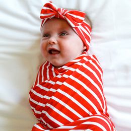 Newborn Baby Swaddle Blanket with Bowknot Headbands Baby Infant Red Stripe Swaddling Wrap Photography Props 2pcs Set Photography Props BHB28