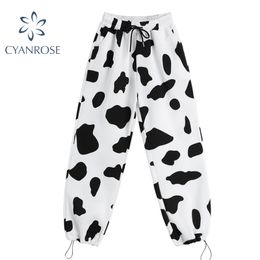 Autumn Woman Loose Sweatpants Femme Joggers Grey High Waist Pants Cow Print Casual Fashion Trousers Korean Sporty Style 210417