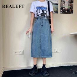 Spring Summer Straight Women Denim Skirts Vintage OL Style High Waist Casual Women's Long Wrap Female 210428