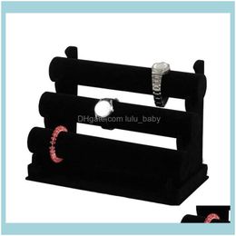 Jewelry Packaging & Jewelryjewelry Pouches Bags Black Veet 3 Layer Watch Bracelet Display Stand Wooden Storage Rack Drop Delivery 2021 Gw8M