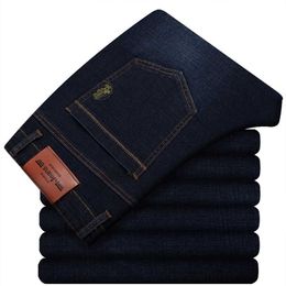 Autumn Winter Men'S Stretch Plus Size Jeans Business Casual Loose Elasticity Denim Trousers Male High-End Brand Slim Pants 211111