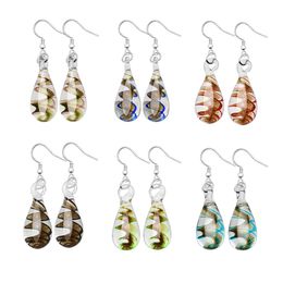 Wholesale 1 Pair Flower Water Drop Lampwork Glass Dangle Earrings Bead Earring Silver Plated Earring
