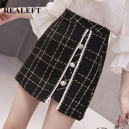 Vintage Plaid Woollen Skirt for Women Korean Style High Waist Slim Irregualr Hem Office Ladies Mini Skirts Female 210428