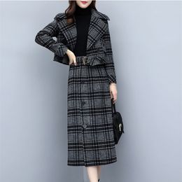 Women's skirt set autumn and winter woolen plaid suit jacket short paragraph Casual high waist Two-piece 210527