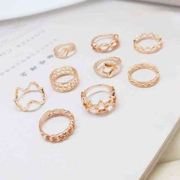 4 Pcs Random Simple Chic Joint Ring Women Girls Fashion Party Rose Gold Creative Irregular Small Hollow Tail Ring Jewellery Gifts G1125