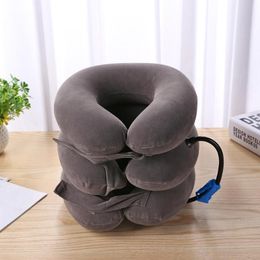 Inflatable Air Travel Pillow Auto Car U Shaped Cushion 3-Layered Vertebra Shoulder Pain Stress Relief Retractor Neck Support Massager For Home Office Travelling