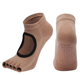 Hot 2021 Half Five Fingers Cotton Peep Toe Yoga Socks Non-Slip Open Toes Pilates Ankle Grip Durable Anti-Slip silicone Pilates Sock Backless women Gym fitness sox