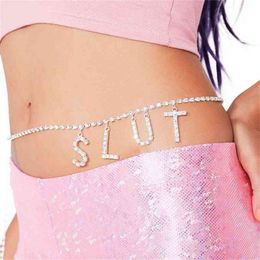 Shiny Rhinestone Letters Ladies Waist SEXY Nightclub Crystal Navel Chain Body Jewellery BANE Pendant Accessories