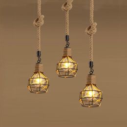 Rope Pendant Lights Iron Vintage Industrial Lamps Loft Retro Handmade Hanging Cafe Bar Kitchen E27 Led