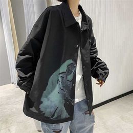 Hybskr Men's Oversized Jackets Streetwear Men Casual Loose Windbreaker Coats Autumn Men's Graphic Printed Jackets 210927