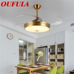 Brass Ceiling Fan Lights With Invisible Blade Remote Control Contemporary Creative Decoration For Home Office Fans