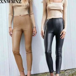 women Casual Faux Leather Leggings Women Fashion Slim Brown Skinny Legging Elegant Zipper Pencil Female Ladies 210520