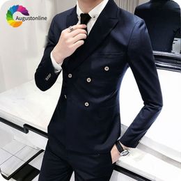 Buy Men Navy Blue Pant Coat Online 