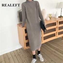 Autumn Winter Oversize Thicken Long Sweater Dresses Sleeve Casual Loose Knitting Straight Dress Female 210428