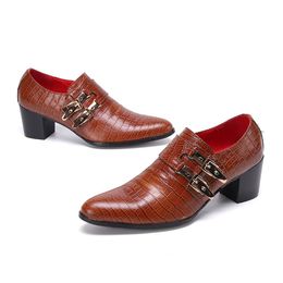 Formal Leather Dress Handmade Fashion Men Buckles 7cm Heels High Party and Wedding Shoes 38-46 3737