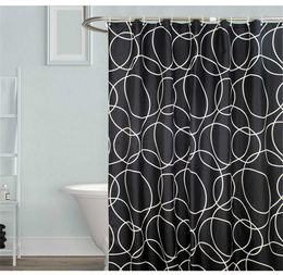 Waterproof Shower Curtain Set with 12 Hooks Black Circle Bathroom Curtains Polyester Fabric Bath Mildew Proof for Home Decor 210609