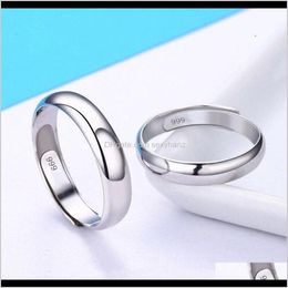 Cluster Rings Jewellery Drop Delivery 2021 Pinduoduo 999 Sier Plated Ring With Smooth Surface And Bare Body For Lovers Oyluk