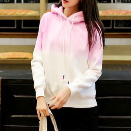 Women's Hoodies & Sweatshirts Gradient Couples Sweatshirt Streetwear Long Sleeve Loose Pullovers Women Hooded Pocket Tie Collar Sportswear T