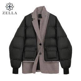 Jacket Winter Short Cotton Padded Coat Thick Parka Female Patchwork Women's Down Fashion Parkas Casual Warm Outwear 211013