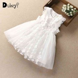 Doll Collar Girls Dress Summer Boutique Teenager Girl Princess White Flowers Birthday Wedding Party 210529