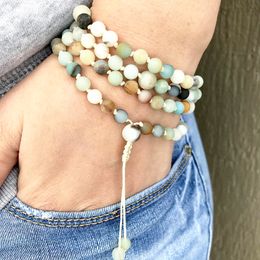 MG1043 New Design Matte Amazonite Bracelet AdjustableHand Knotted Bracelet Buddhist Prayer Beads 108 Mala Bracelet