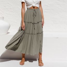 High waist slim cotton and linen skirt women Summer solid color pleated irregular Mid-Calf A-Line beach Skirt 210508