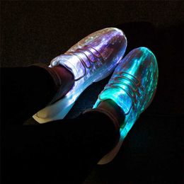 UncleJerry Size 25-47 Summer Led Fiber Optic Shoes for girls boys men women USB Recharge glowing Sneakers Man light up shoes 220115