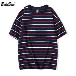 BOLUBAO Summer Men Short Sleeve T-Shirts Men's Stripe Summer T Shirt Casual Street Clothing Loose Male Tees Tops 210518