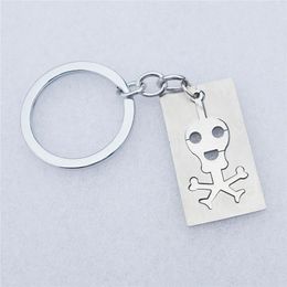 Keychains Skull Crossbones Stainless Steel Skeleton Keyring For Men Boys Square Jewellery Gift