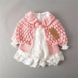 Wholesale Spring Autumn Girl Cardigan Children Clothes Bat Sleeve Pineapple Knitting Wool Sweater Coat E13404 210610