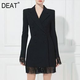 spring and summer fashion women clothes full sleeves high waist double breasted black tassels blazer WP952101L 210421